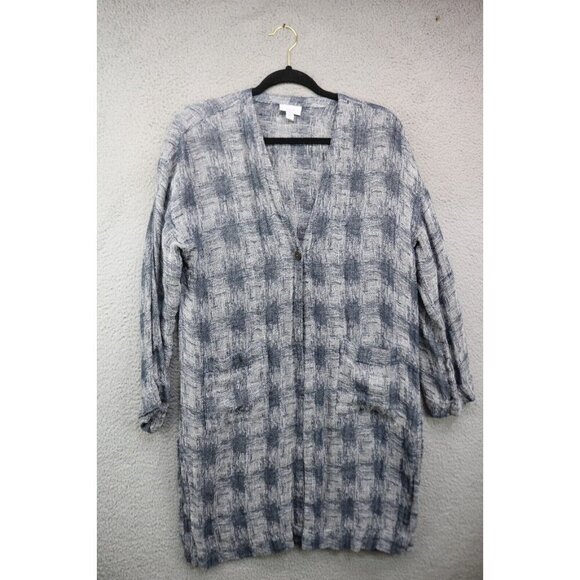 Pure Jill Linen Blend Long Open Cardigan-Size Small-One Button-Pockets - Picture 1 of 9
